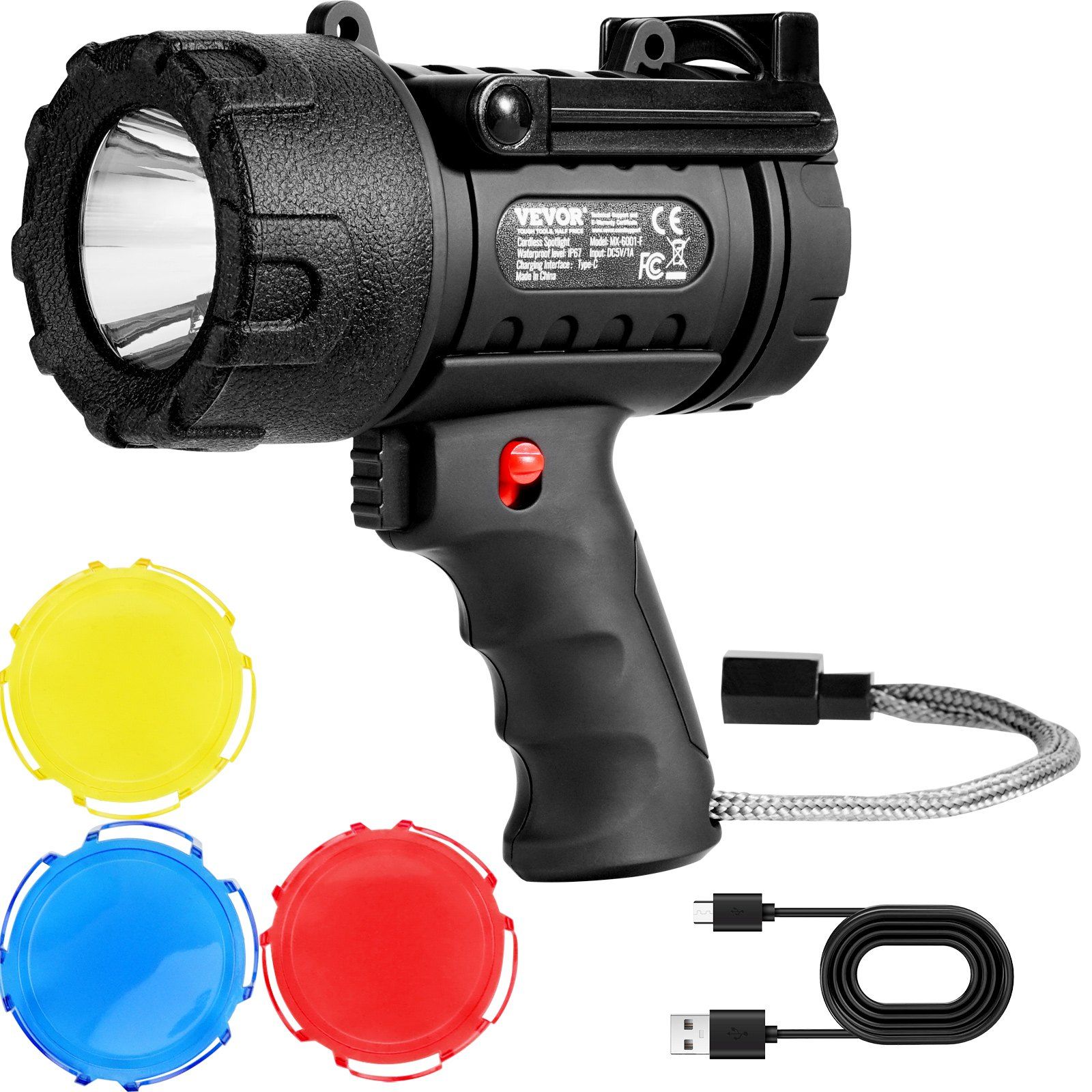 VEVOR Rechargeable Spotlight Flashlight, 200,000 Lumens, IP67 Waterproof Handheld LED Spot Light