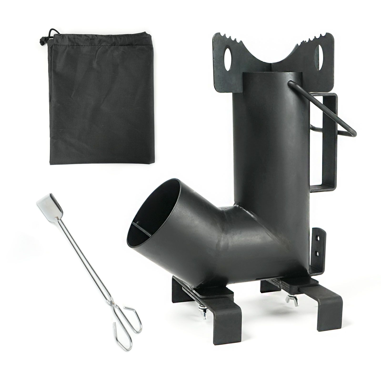 HAWOK Wood Burning Rocket Stove, Camping Rocket Stove with Fireplace Tongs & Storage Bag, Ideal for Outdoor Camping, Picnic, BBQ, Hunting, Fishing