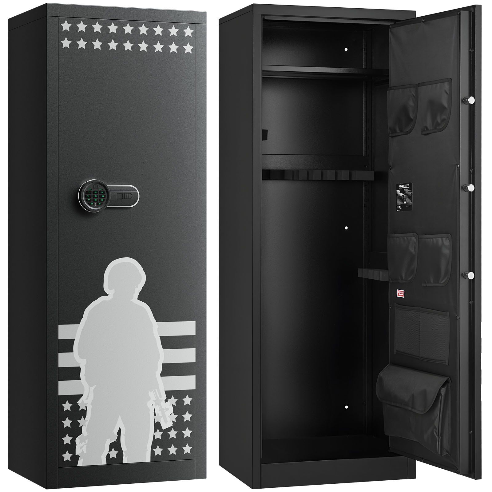 VEVOR 10-12 Gun Safe, Long Gun Cabinet for Rifles and Pistols, Quick Access Rifle Safe with 4 Pistol Pockets and 3 Adjustable Racks
