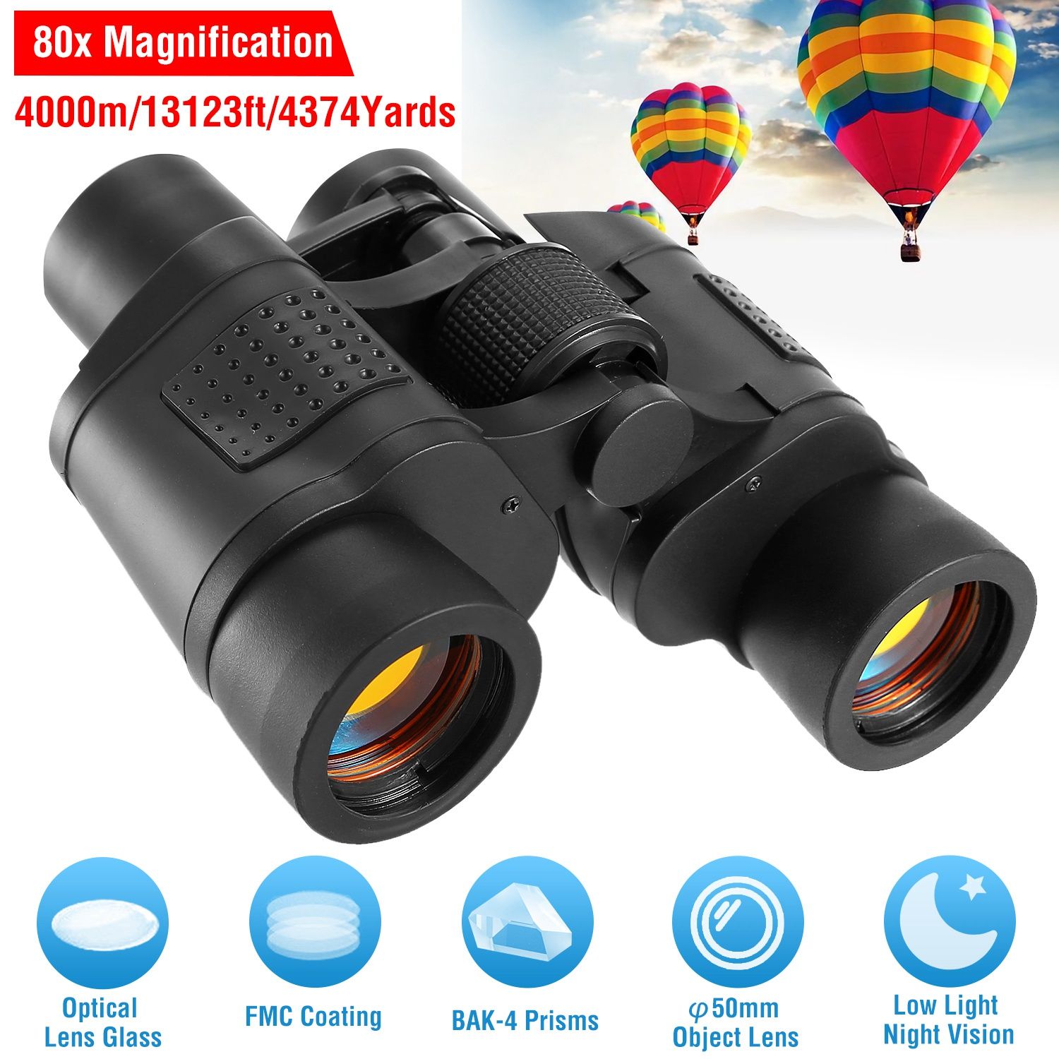 Portable HD Binoculars with FMC Lens Low Light Night Vision Telescope for Bird Watching Hunting Sports Events Concerts Adventure w/ Shoulder Strap Bag