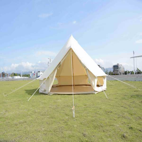 Canvas Tent Bell Tent Glamping, 4 Seasons Yurt Tent for Camping, 4M/5M Cotton Canvas Tent for Family Camping, Outdoor Hunting