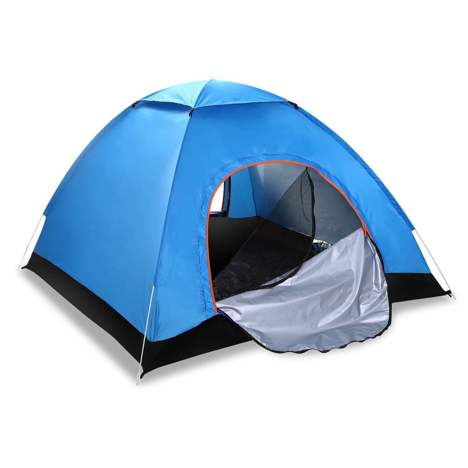 1Pc 4 Persons Camping Waterproof Tent Instant Setup Tent With Mosquito Net Doors Carrying Bag Folding 4 Seasons For Hiking Climbing Adventure Fis (Option: blue)
