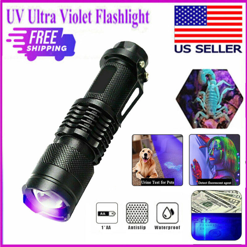 UV Ultra Violet Flashlight Handheld Blacklight Small Flashlight 395nm Mini Light Inspection Lamp Pen Torch Detector For Dog Pet Urine Stains, Bed (Option: Black)