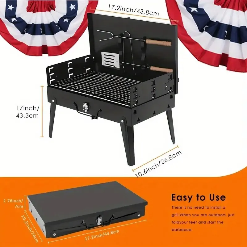Barbecue Charcoal Grill Folding Portable, Windproof And Thickened Tool Box Design, Durable, Foldable Structure Lightweight And Compact, Three Hei (Option: upgrade)