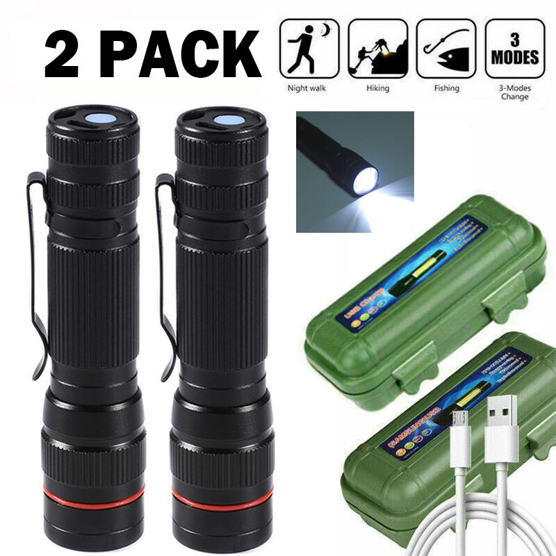 LED Military Flashlight USB Rechargeable Tactical Zoom Torch Most Powerful Mini Pen Light (Option: 2PCS)
