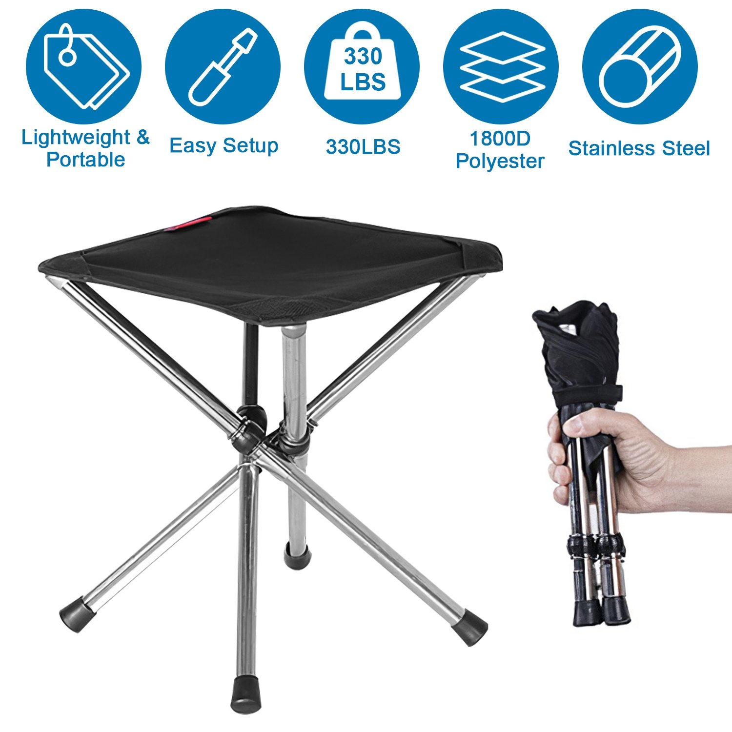 1Pc Foldable Camping Stool Retractable Portable Folding Chair Easy Setup Lightweight Backpacking Stool Carry Bag Fishing Camping Hiking BBQ (Option: L)
