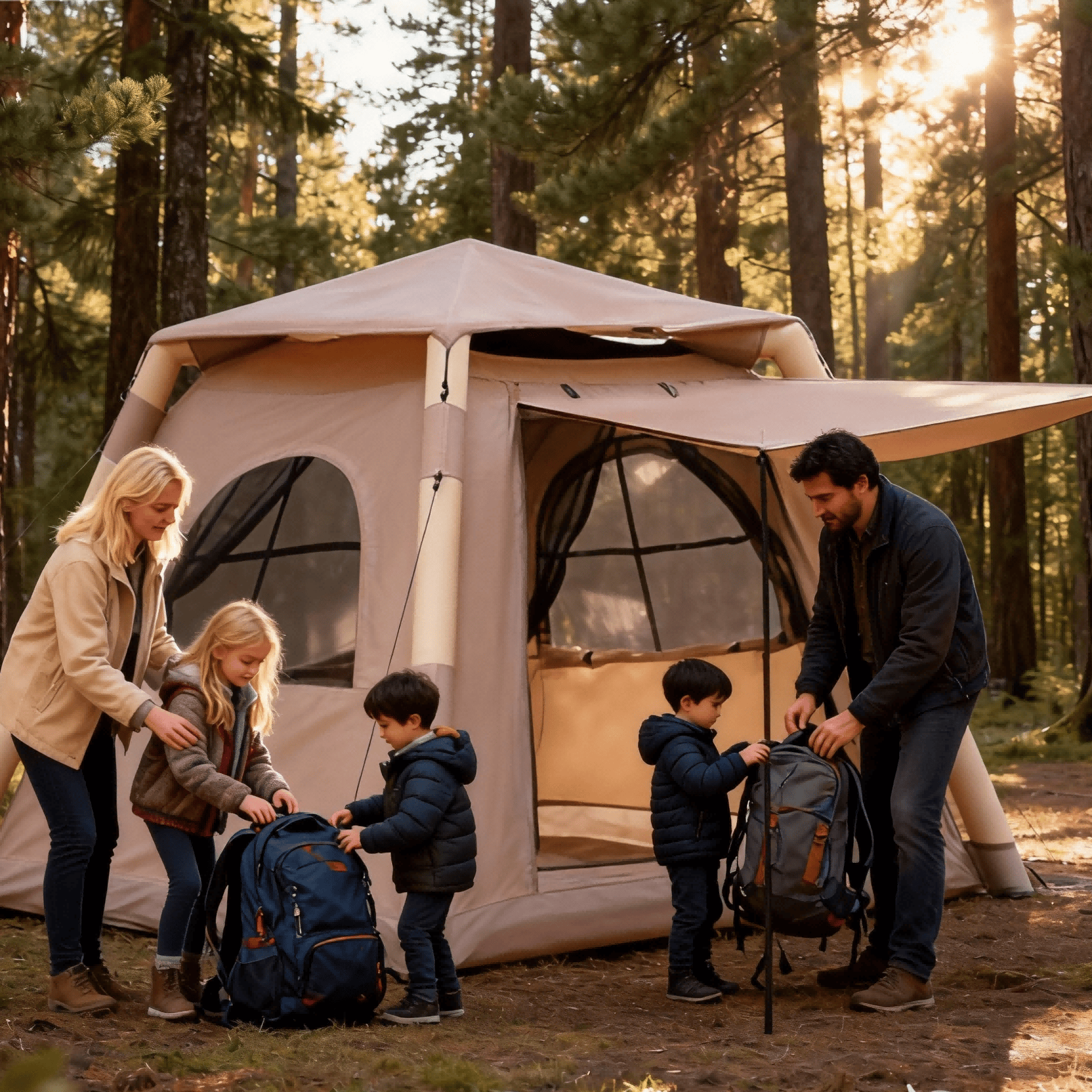 Inflatable Tent Outdoor Tent 2-4-person Tent Quick-opening Tent Inflatable Tent Hut Tent Camping Portable Tent Windproof Tent Family Party Tent P (Option: Khaki)