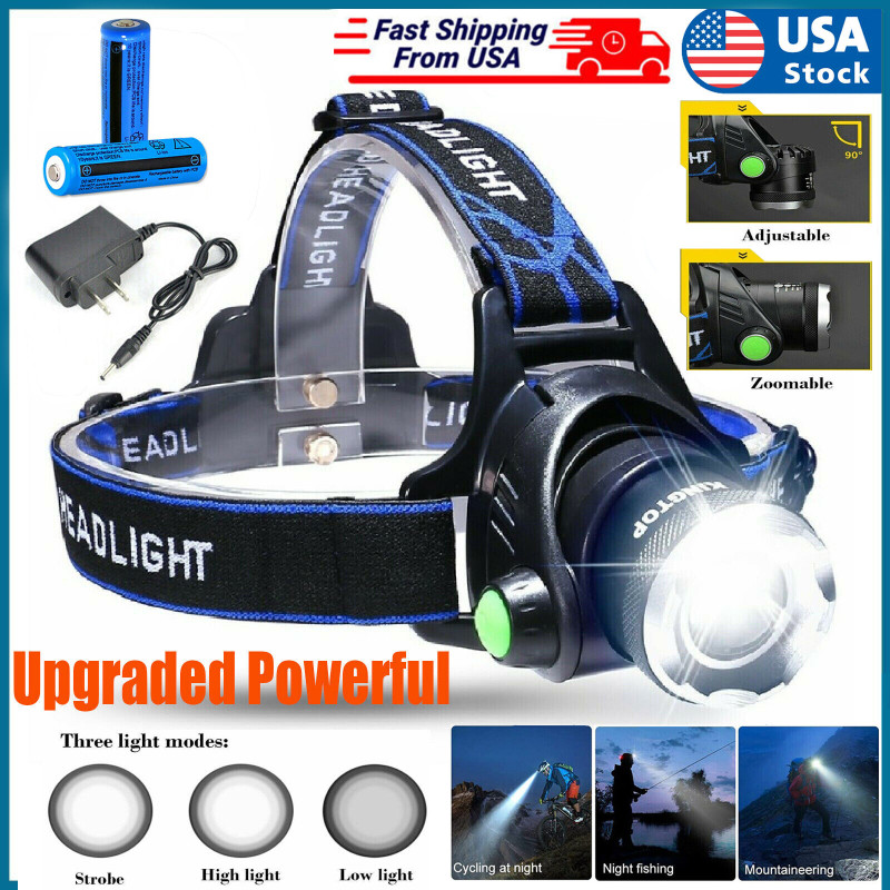 LED Headlamp Rechargeable Head Torch Zoom Headlight Super Bright Flashlight 3 Modes Work Light With 2 Li-ion Batteries Charger (Option: 1pack)