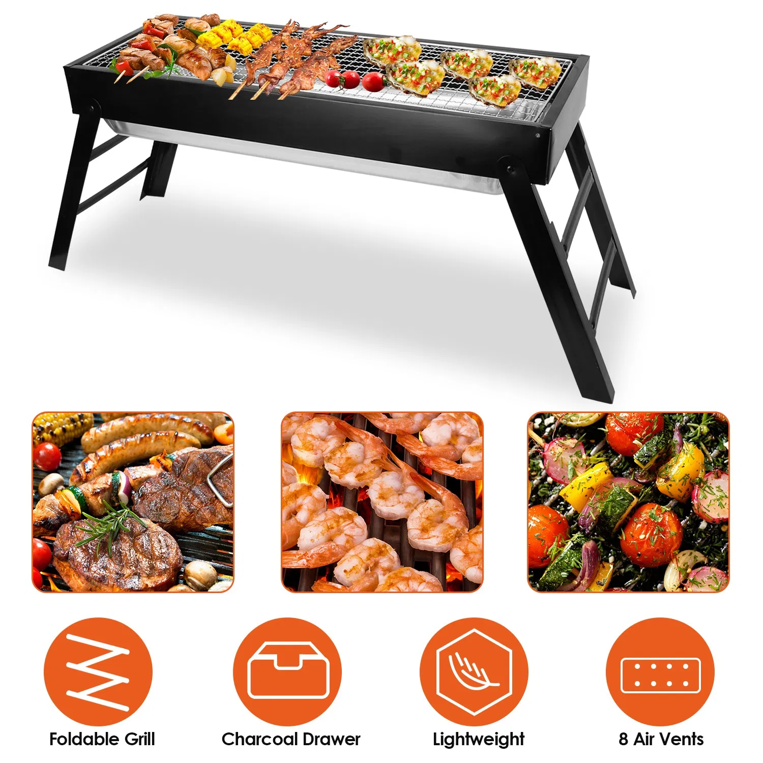 Foldable Charcoal BBQ Grill Stainless Steel Grill Net Easy Setup Portable Tabletop Barbecue Grill For Camping Picnic Outdoor Party (Option: AS pic)