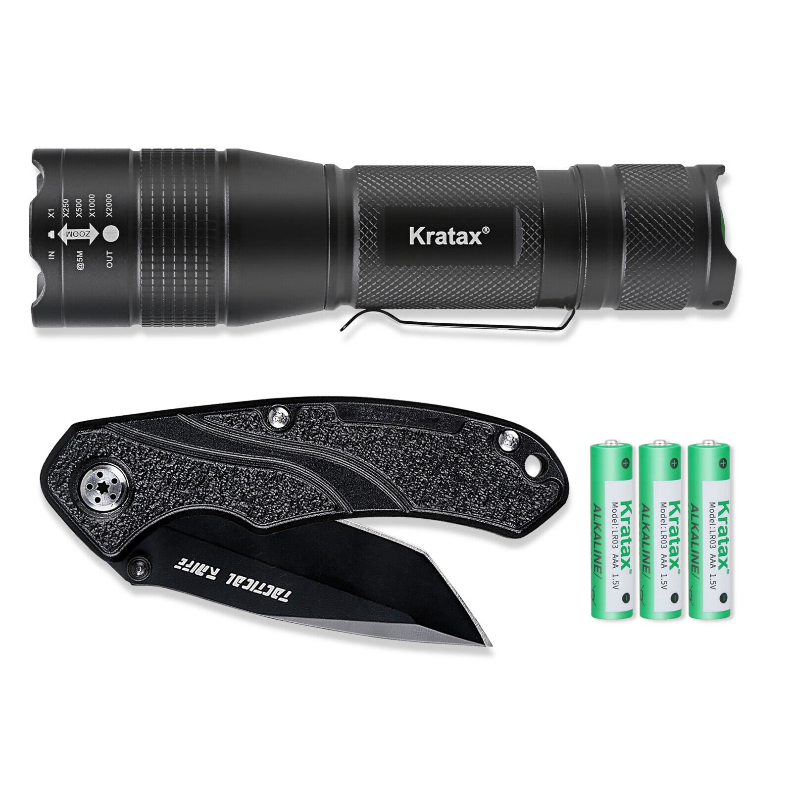5.3oz Small & Extremely Zoomable LED Tactical Handheld Flashlight With Knife (Option: Black)