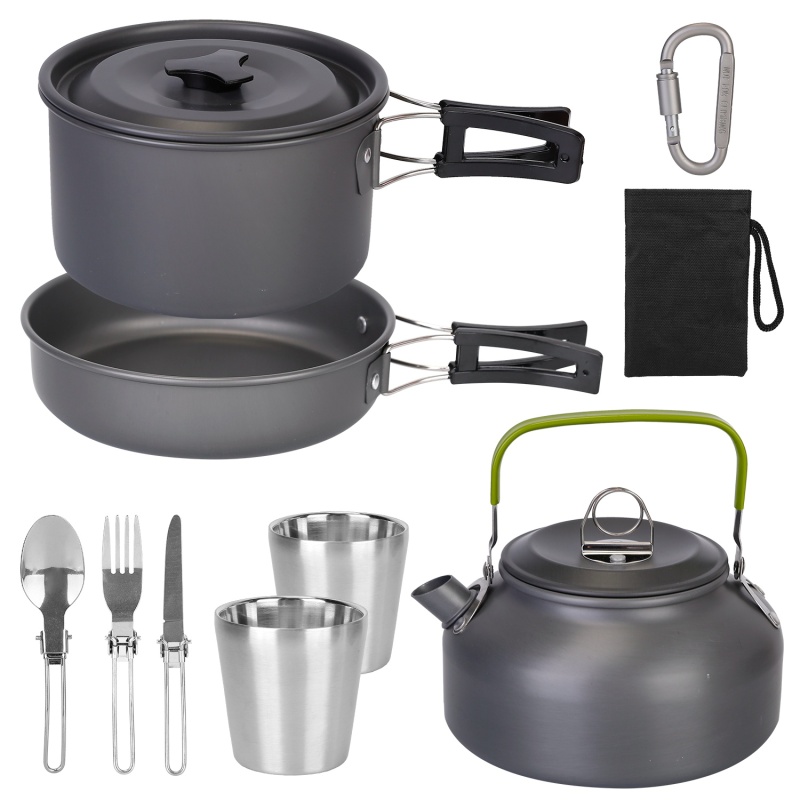 12Pcs Camping Cookware Set Aluminum Pot Pan Kettle Cup Fork Spoon Knife With Storage Bags For Hiking Picnic Outdoor (Option: 12Pcs)