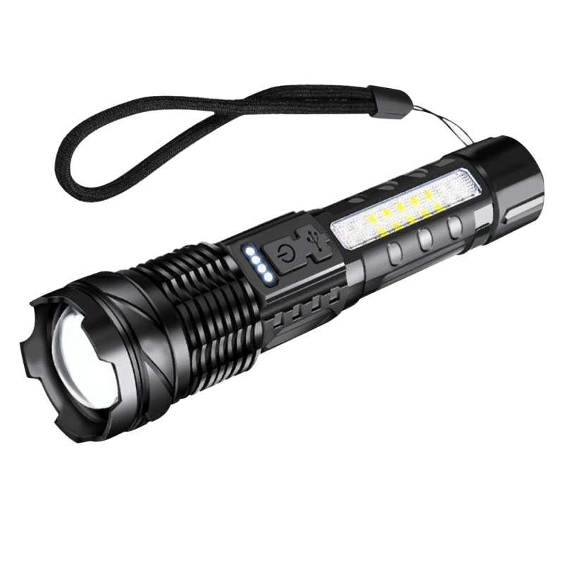 Rechargeable LED Flashlight Tactical Torch Police Super Bright Work Light Camping Lamp 3 Lighting Modes  USB Charging (Option: Black)