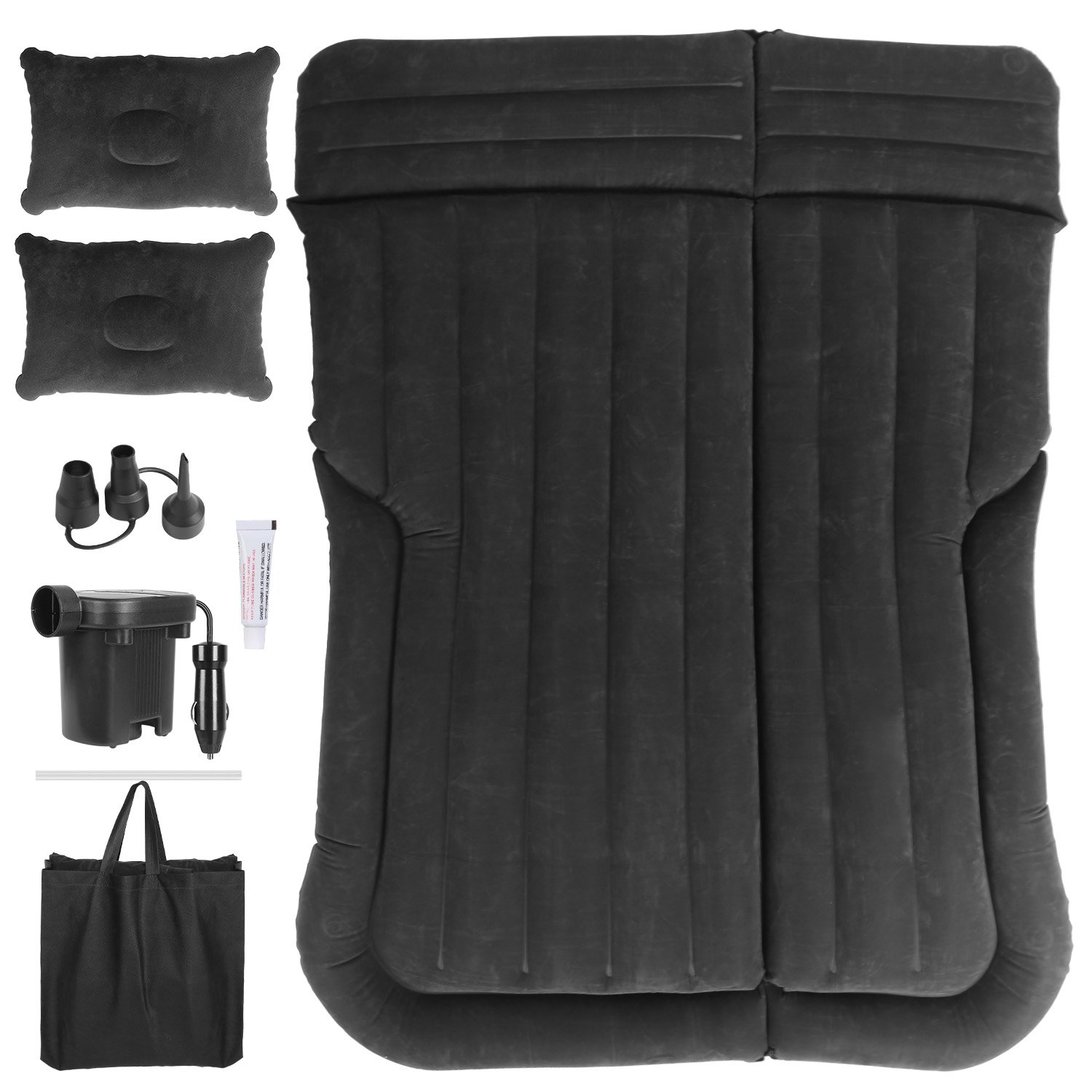 1Set Inflatable SUV Air Mattress Thickened Camping Bed Cushion With Pillow Storage Bag PVC Flocked Car Bed For Home Car Travel Camping (Option: Black)