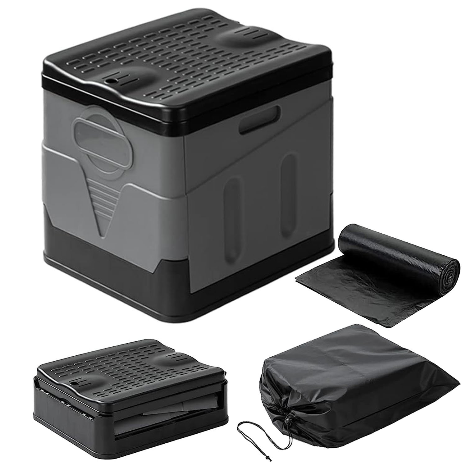 1Pc Portable Toilet For Car Camping Boating Hiking Outdoor Travel Potty With Carry Bag Foldable Emergency Toilet With Lid Trash Bags (Option: Grey-20L)