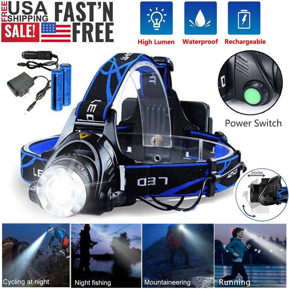 LED Headlamp Rechargeable Head Torch Zoom Headlight Lamp Super Bright Flashlight 3 Modes Light With 2 Li-ion Batteries 2 Charger (Option: Headlamp)