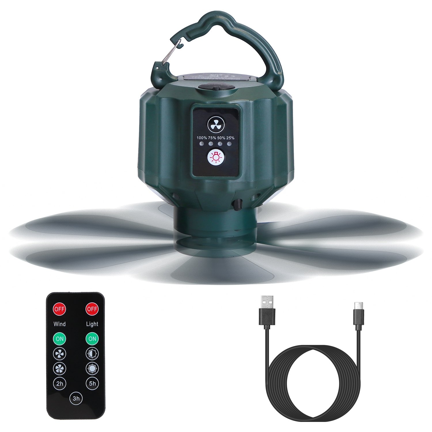 5200mAh Or 10400mAh Options -- 1Pc Portable Camping Ceiling LED Fan  USB Battery Powered Hanging Tent Lantern Fan Power Bank With 3 Fan Speed 3 L (Option: 10400mAh)