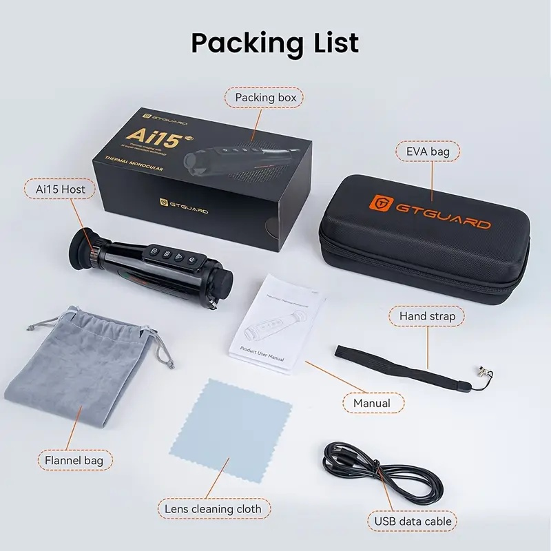 GTGUARD AI15 Thermal Monocular - 384Ã—288 HD AMOLED, 8X Zoom, WiFi Hotspot & USB-C Rechargeable, Infrared Scope for Hunting/Outdoor (Model: AI-15)