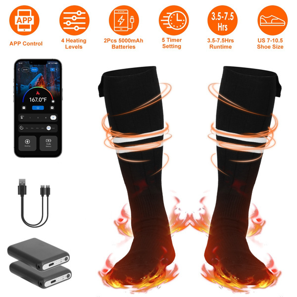 Heated Socks for Men Women Electric Heating Socks with APP Control 5000mAh Battery Rechargeable Thermal Socks Winter Warm Socks for Skiing Hiking Camp (Color: as picture)